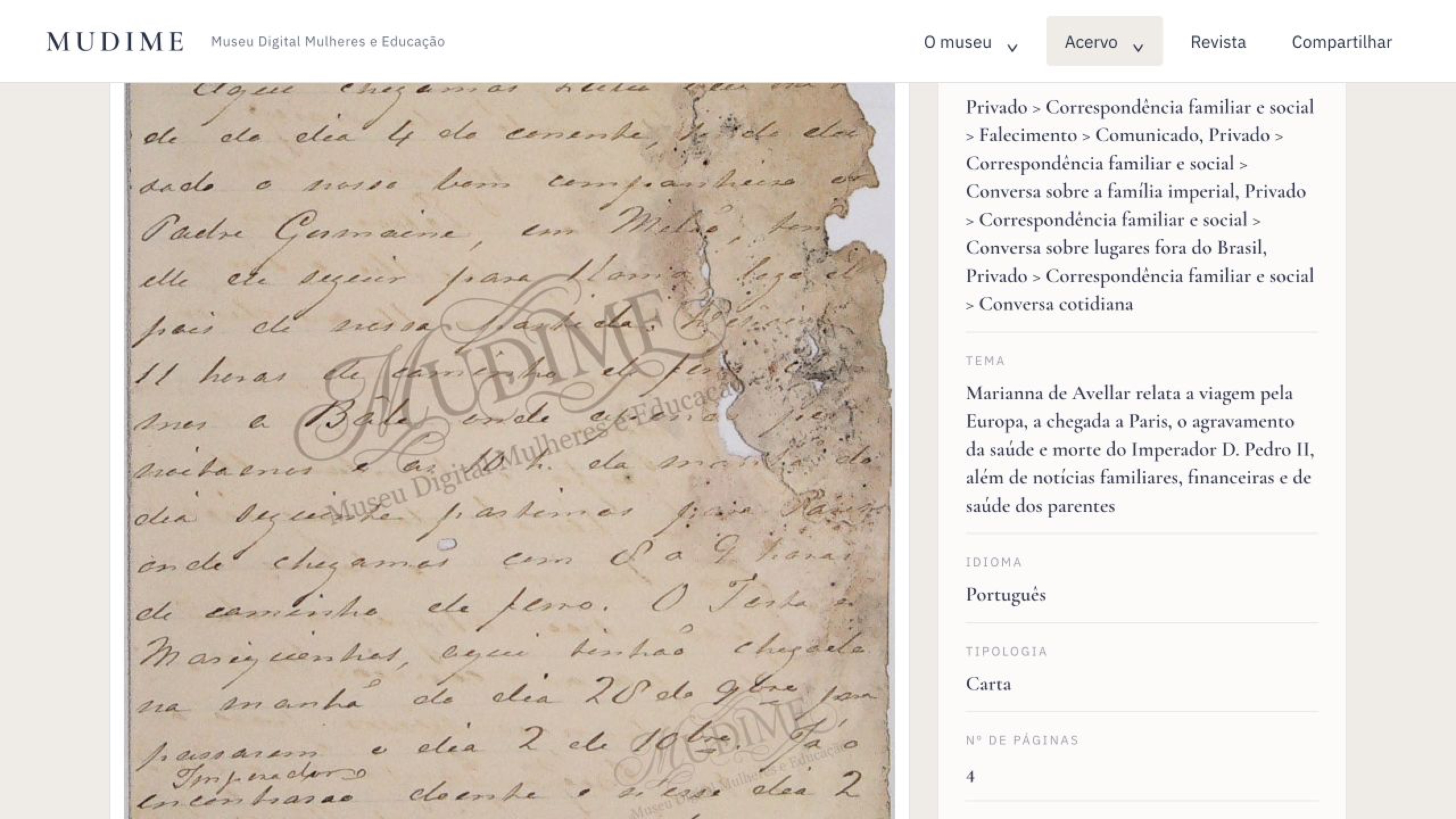 Carta D000.898, fac-símile e informações de contexto no MUDIME.