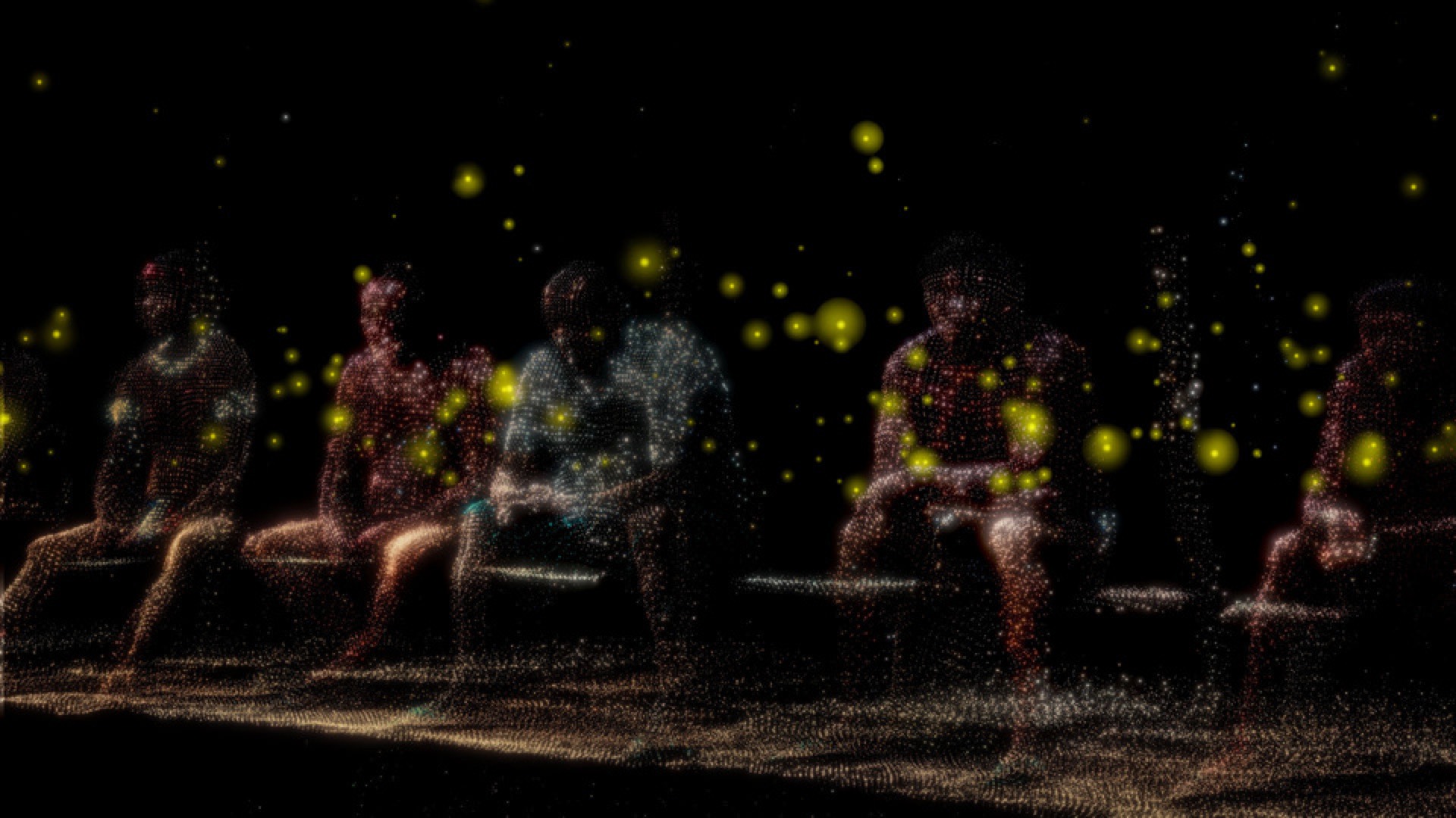 Xingu Ensemble · figuras e pontos luminosos no espaço virtual.